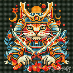Mini Diamond Painting 25x25cm - Chat Samouraï