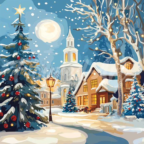 Mini Diamond Painting 25x25cm - Broderie Diamant Rue de Noël Enneigée