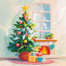 Charger l&#39;image dans la galerie, Mini Diamond Painting 25x25cm - Broderie Diamant Sapin et Cheminée