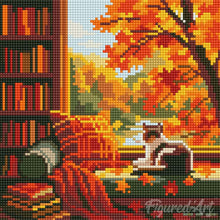 Charger l'image dans la galerie, Mini Diamond Painting 25x25cm - Vue du Chat en Automne