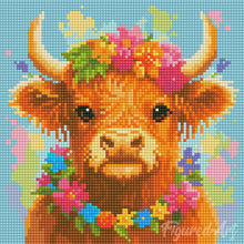 Charger l'image dans la galerie, Mini Diamond Painting 25x25cm - Vache Highland reine du jardin