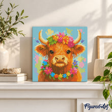 Charger l'image dans la galerie, Mini Diamond Painting 25x25cm - Vache Highland reine du jardin