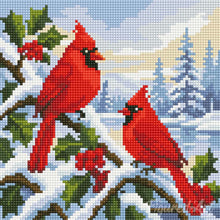 Charger l'image dans la galerie, Mini Diamond Painting 25x25cm - Cardinaux d'hiver
