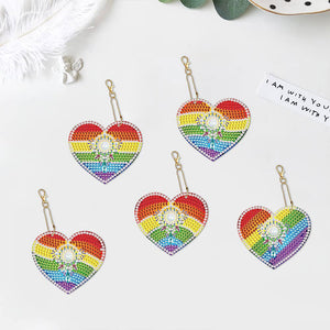 Pendentif Diamond Painting Cœurs Arc-en-Ciel Ensemble de 5 pièces