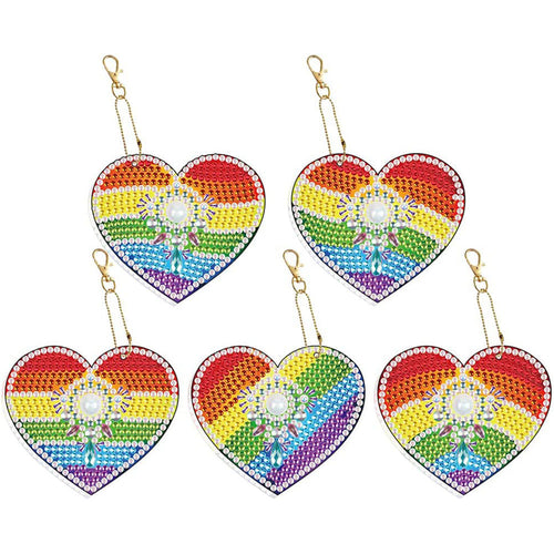 Pendentif Diamond Painting Cœurs Arc-en-Ciel Ensemble de 5 pièces