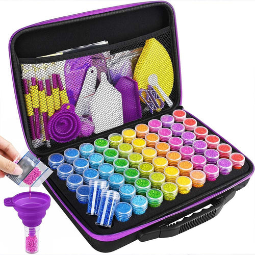 Étui de Rangement Diamond Painting Violet avec 60 Compartiments + Accessoires