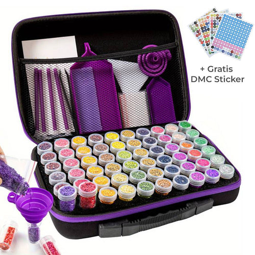 Étui Diamond Painting Violet avec 60 Compartiments + Accessoires