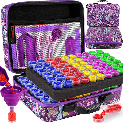Étui Diamond Painting Fleurs Violettes avec 120 Pots + Accessoires