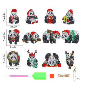 Porte-Clés Diamond Painting Pandas 12 Pièces