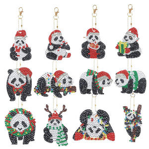 Porte-Clés Diamond Painting Pandas 12 Pièces