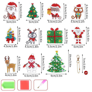 Porte-Clés Diamond Painting Noël 11 Pièces
