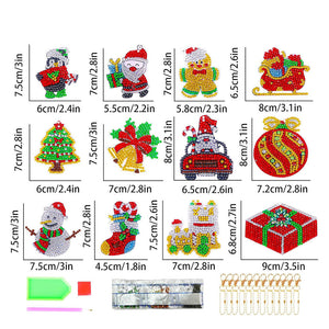Porte-Clés Diamond Painting Noël 12 Pièces