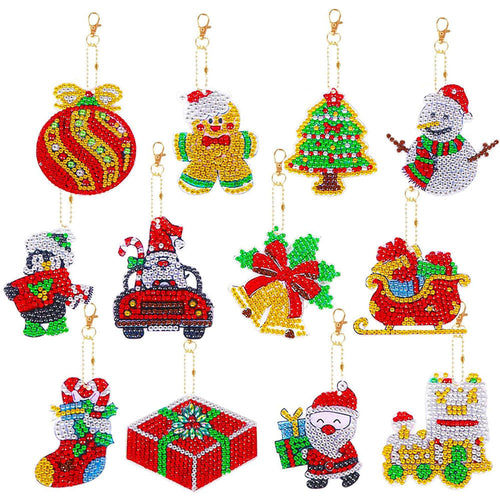 Porte-Clés Diamond Painting Noël 12 Pièces