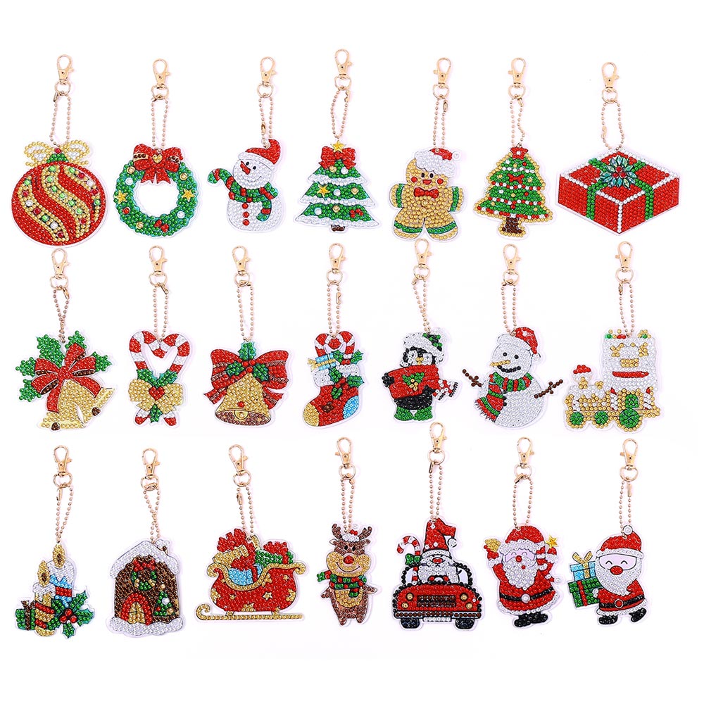 Kit 12 Porte-clés Diamond Painting Noël à Peindre Soi-Même - Décorations Sapin DIY