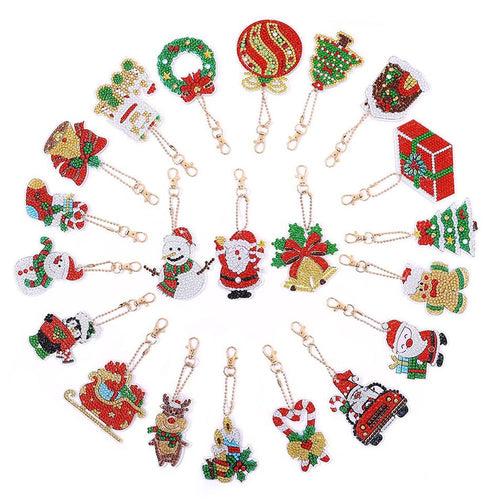 Porte-Clés Diamond Painting Noël 21 Pièces