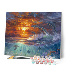 Charger l'image dans la galerie, Peinture par numéros Océan et coucher de soleil | Figured'Art intermédiaire paysages animaux poissons dauphins tortues nouveautés