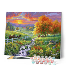 Charger l'image dans la galerie, Peinture par numéros Prairie ensoleillée | Figured'Art intermédiaire paysages animaux chevaux nouveautés