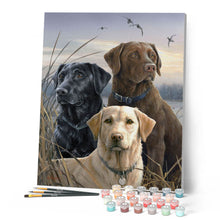 Charger l'image dans la galerie, Peinture par numéros Trio de Labrador | Figured'Art intermédiaire animaux chiens nouveautés