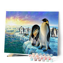 Charger l'image dans la galerie, Peinture par numéros Pingouins sur la banquise | Figured'Art intermédiaire nouveautés animaux pingouins paysages