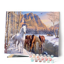 Charger l'image dans la galerie, Peinture par numéros Chevaux à la fin de l'hiver | Figured'Art intermédiaire nouveautés animaux chevaux paysages