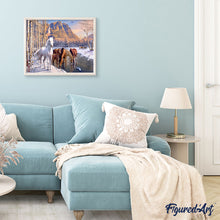 Charger l'image dans la galerie, Peinture par numéros Chevaux à la fin de l'hiver | Figured'Art intermédiaire nouveautés animaux chevaux paysages