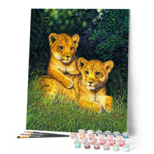 Charger l'image dans la galerie, Peinture par numéros Lionceaux | Figured'Art complexe nouveautés animaux lions