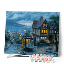 Charger l'image dans la galerie, Peinture par numéros Tramway au crepuscule | Figured'Art intermédiaire nouveautés ville paysages