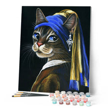 Charger l'image dans la galerie, Peinture par numéros La jeune minette à la perle | Figured'Art intermédiaire nouveautés animaux chats reproduction