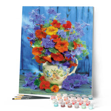 Charger l'image dans la galerie, Peinture par numéros Bouquet orange et violet | Figured'Art intermédiaire nouveautés fleurs