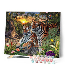 Charger l'image dans la galerie, Peinture par numéros Famille de Tigre | Figured'Art complexe nouveautés animaux paysages tigres forêt