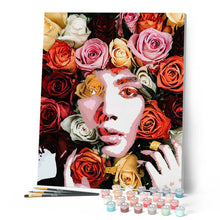 Charger l'image dans la galerie, Peinture par numéros Visage de roses | Figured'Art intermédiaire nouveautés fleurs portrait femmes
