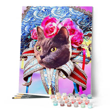 Charger l'image dans la galerie, Peinture par numéros Chat Mardigras | Figured'Art intermédiaire nouveautés animaux chats fleurs