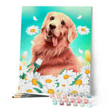 Charger l'image dans la galerie, Peinture par numéros Golden Retriever | Figured'Art facile nouveautés animaux chiens fleurs