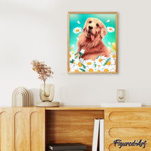 Charger l'image dans la galerie, Peinture par numéros Golden Retriever | Figured'Art facile nouveautés animaux chiens fleurs