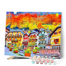 Charger l'image dans la galerie, Peinture par numéros Village Suisse coloré | Figured'Art complexe nouveautés paysages ville