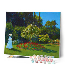 Charger l'image dans la galerie, Peinture par numéros Dame en blanc au jardin Monet Figured'Art nouveautés paysages reproduction intermédiaire