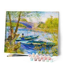 Charger l'image dans la galerie, Peinture par numéros La pêche au Printemps Pont de Clichy Van Gogh Figured'Art bateaux nouveautés paysages reproduction complexe