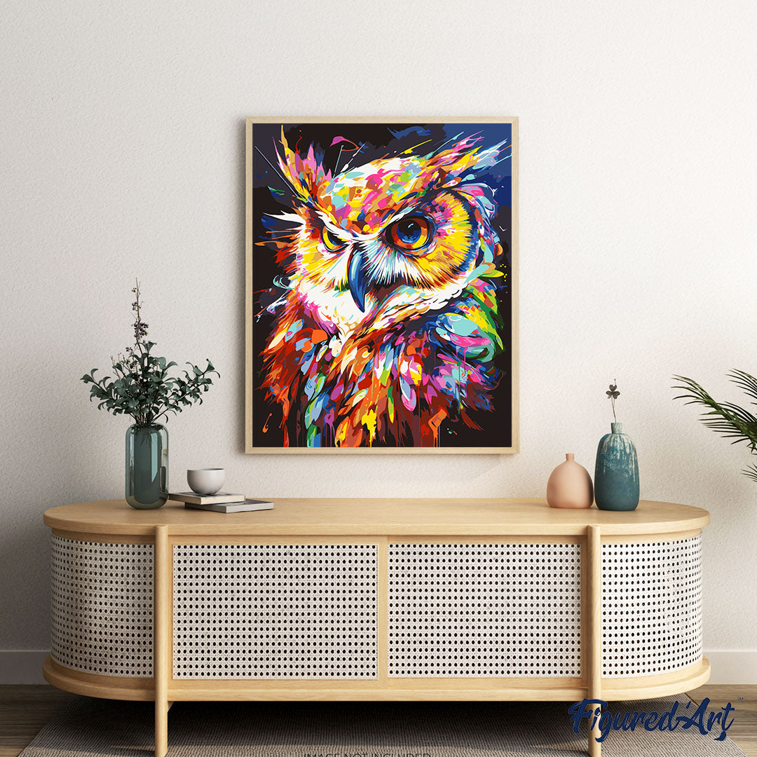 Peinture par Numéro - FIGURED'ART - Hibou coloré en fleurs - 40x50cm Peinture par Numéro - FIGURED'ART - Hibou coloré en fleurs - 40x50cm