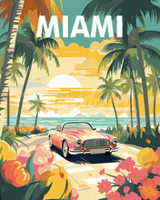 Charger l&#39;image dans la galerie, Peinture par numéros Figured&#39;Art Affiche de voyage Miami au coucher du soleil