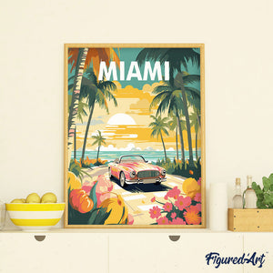 Affiche de voyage Miami au coucher du soleil