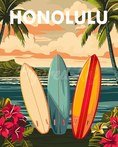 Peinture par numéros Figured'Art Affiche de voyage Honolulu