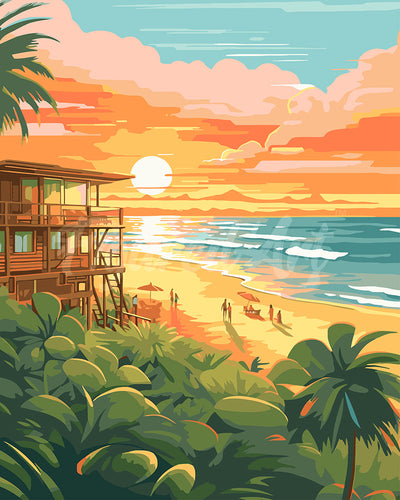 Peinture par numéros Figured'Art Club de plage au coucher du soleil