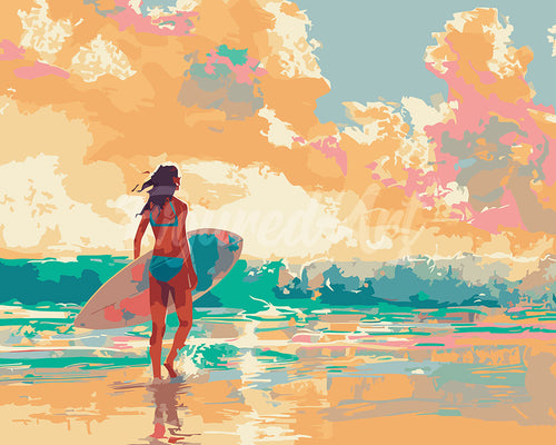 Peinture par numéros Figured'Art Surfeuse à l'aube