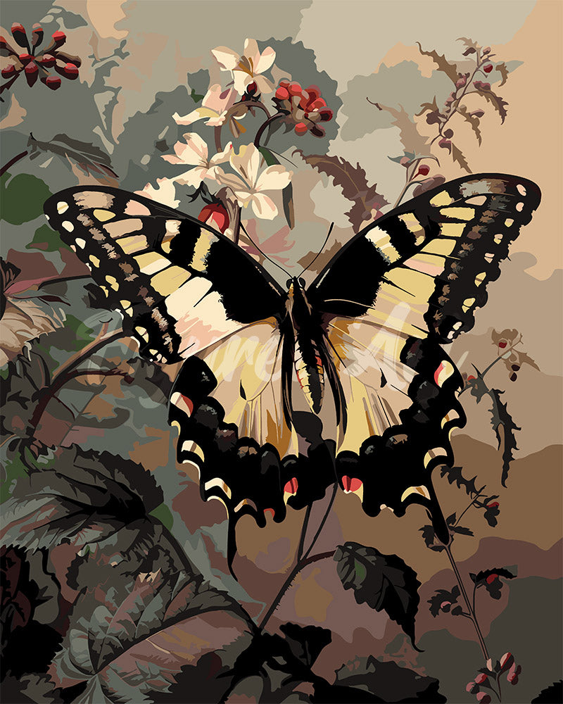 Peinture par numéros Figured'Art Machaon et Fleurs blanches