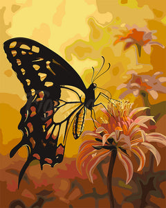 Peinture par numéros Figured'Art Machaon et Fleurs orangées