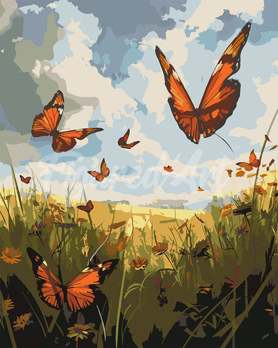 Peinture par numéros Figured'Art Papillons Petites Tortues voletant