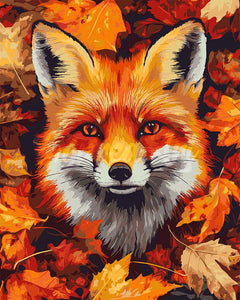 Peinture par numéros Figured'Art Renard dans les feuilles d'Automne