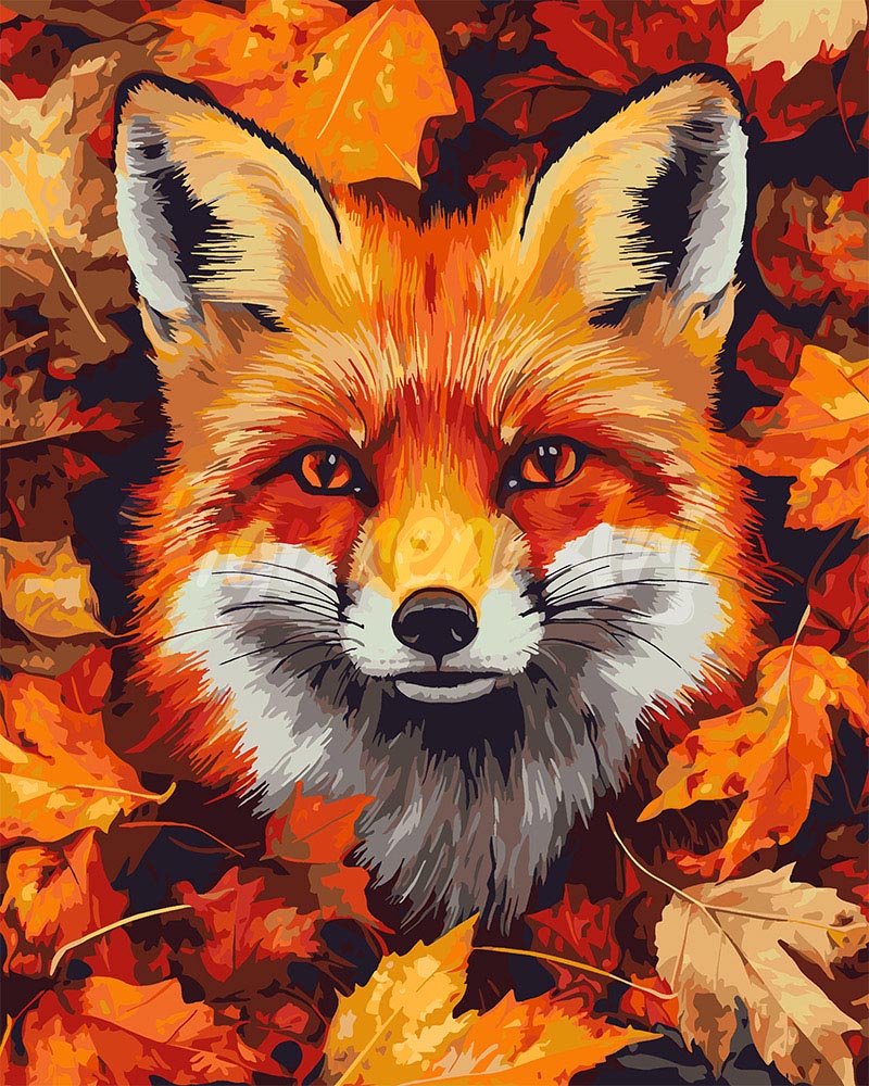 Peinture par numéros Figured'Art Renard dans les feuilles d'Automne