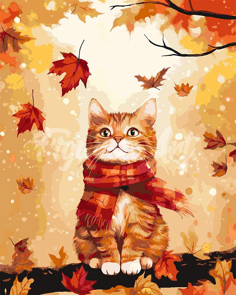 Peinture par numéros Figured'Art Chat douillet en Automne