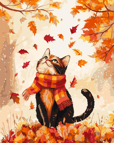 Peinture par numéros Figured'Art Chat joueur en Automne